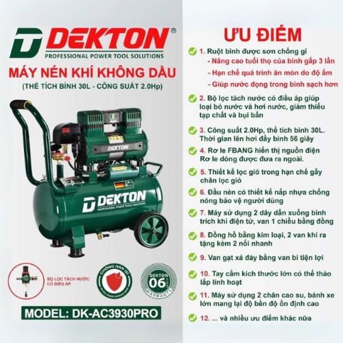 Máy Nén Khí Không Dầu Dekton DK-AC3930PRO